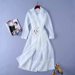 Organza trench coat ostrich feather white dress